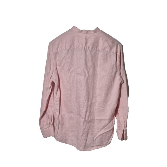 Yaly Couture Shirt Mens 43 Chest Pink Linen Mandarin Collar Long Sleeve Pullover - Picture 2 of 8